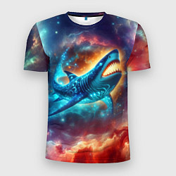 Мужская спорт-футболка Космическая неоновая акула - нейросеть