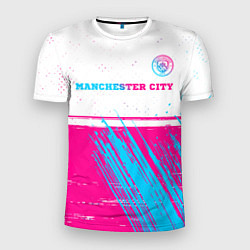 Мужская спорт-футболка Manchester City neon gradient style посередине