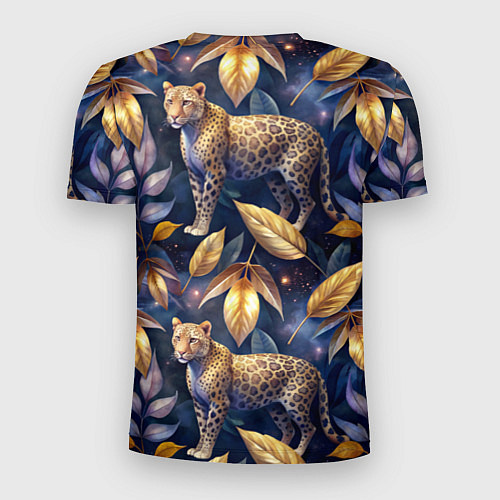 Мужская спорт-футболка Леопард с золотыми листьями паттерны / 3D-принт – фото 2