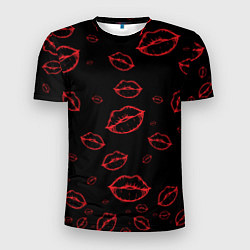 Футболка спортивная мужская Паттерн красные губы на черном - lips red, цвет: 3D-принт