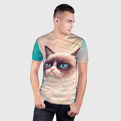 Футболка спортивная мужская Мемный кот Grumpy Cat с нимбом, цвет: 3D-принт — фото 2