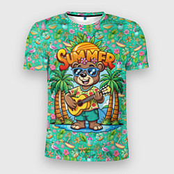Мужская спорт-футболка Медведь играет на гитаре жарким летом