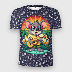 Мужская спорт-футболка Грызун играет на гитаре жарким летом
