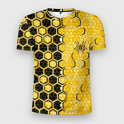 Мужская спорт-футболка Киберпанк соты шестиугольники жёлтый и чёрный с па