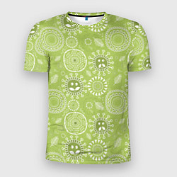 Футболка спортивная мужская Зеленый цветочный - паттерн смайлики, цвет: 3D-принт