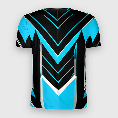 Мужская спорт-футболка Серо-голубые полосы на чёрном фоне / 3D-принт – фото 2