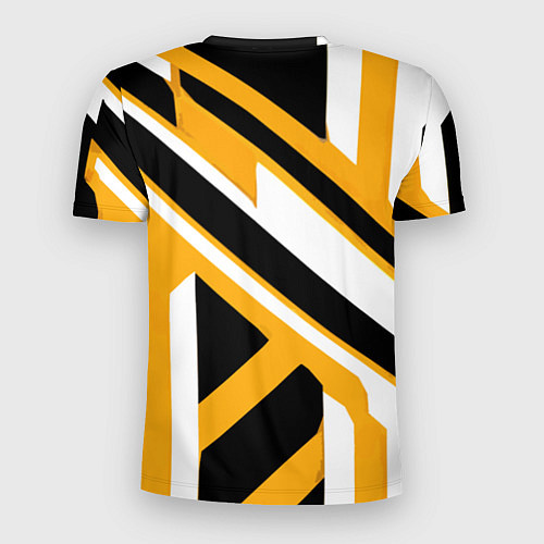 Мужская спорт-футболка Чёрно-белые полосы и фигуры на жёлтом фоне / 3D-принт – фото 2
