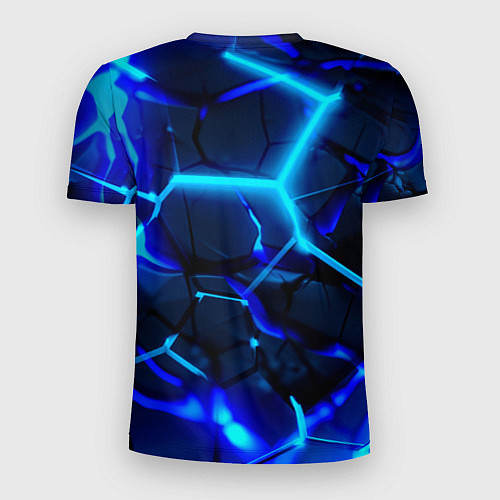 Мужская спорт-футболка Яркие голубые неоновые плиты в разломе / 3D-принт – фото 2