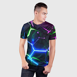 Футболка спортивная мужская Микс из разломленных плит и неоновое свечения, цвет: 3D-принт — фото 2