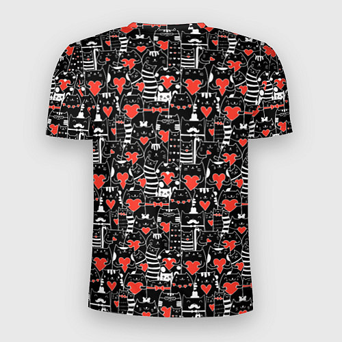 Мужская спорт-футболка Черные котики держат сердечки паттерн / 3D-принт – фото 2