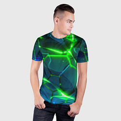Футболка спортивная мужская Неоновые яркие зеленые разломленные плиты со свето, цвет: 3D-принт — фото 2