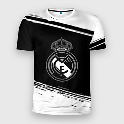 Футболка спортивная мужская Реал мадрид белое лого, цвет: 3D-принт