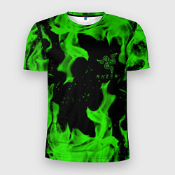 Футболка спортивная мужская Razer зелёный огонь, цвет: 3D-принт