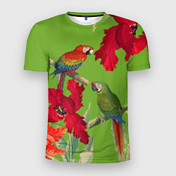Футболка спортивная мужская Попугаи среди цветов, цвет: 3D-принт