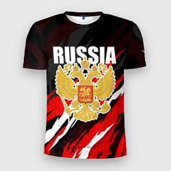 Мужская спорт-футболка Бело-красные разрывы - Россия