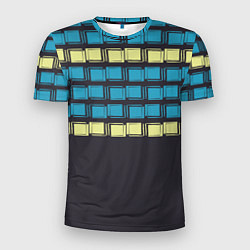 Мужская спорт-футболка Голубые и мятные квадраты на темном