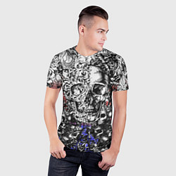 Футболка спортивная мужская Череп и скелеты на фоне флага России, цвет: 3D-принт — фото 2