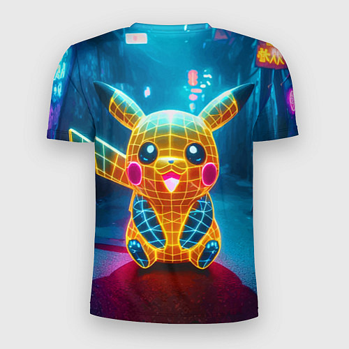 Мужская спорт-футболка Полигональный неоновый Пикачу - нейроарт / 3D-принт – фото 2