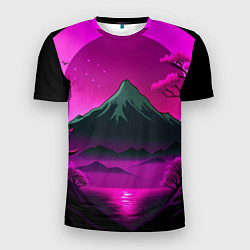 Футболка спортивная мужская Темная гора в фиолетовом закате Япония, цвет: 3D-принт