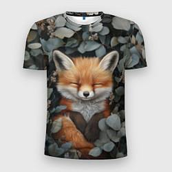 Мужская спорт-футболка Спящий лисёнок в листве