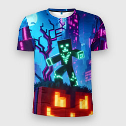 Футболка спортивная мужская Minecraft and halloween - neon glow, цвет: 3D-принт