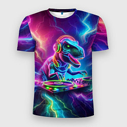 Футболка спортивная мужская Tyrannosaur DJ - neon glow, цвет: 3D-принт