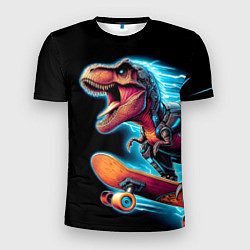 Мужская спорт-футболка Cool Dino on a skateboard - neon glow fantasy