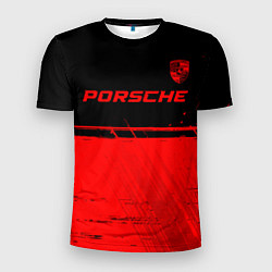 Мужская спорт-футболка Porsche - red gradient посередине