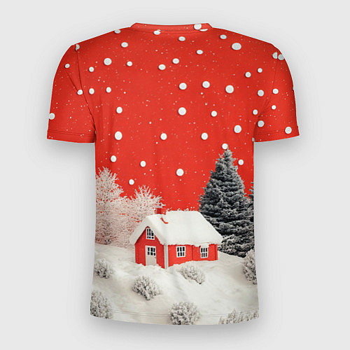 Мужская спорт-футболка Новогодний домик и красное небо / 3D-принт – фото 2