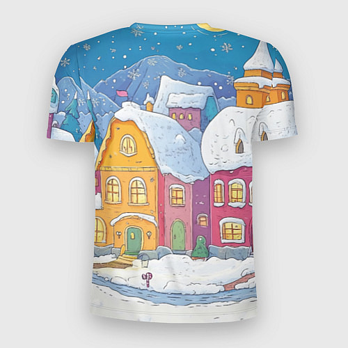 Мужская спорт-футболка Заснеженный рисованный городок / 3D-принт – фото 2