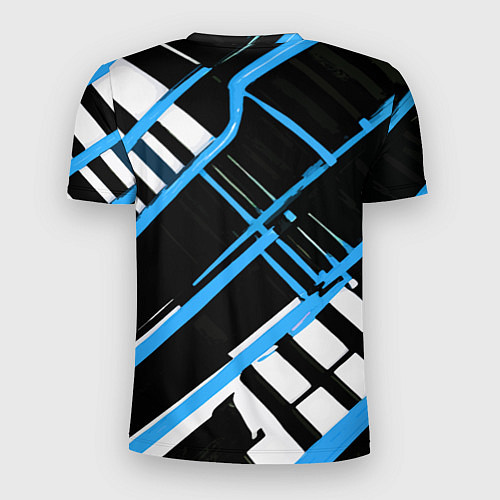 Мужская спорт-футболка Сине-белые линии на чёрном фоне / 3D-принт – фото 2