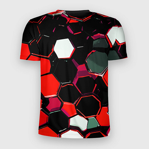Мужская спорт-футболка Красно-белые шестиугольники на чёрном фоне / 3D-принт – фото 2