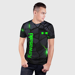 Футболка спортивная мужская Kawasaki - плиты с эффектом свечения, цвет: 3D-принт — фото 2
