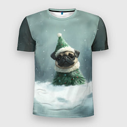 Мужская спорт-футболка Маленький новогодний мопс
