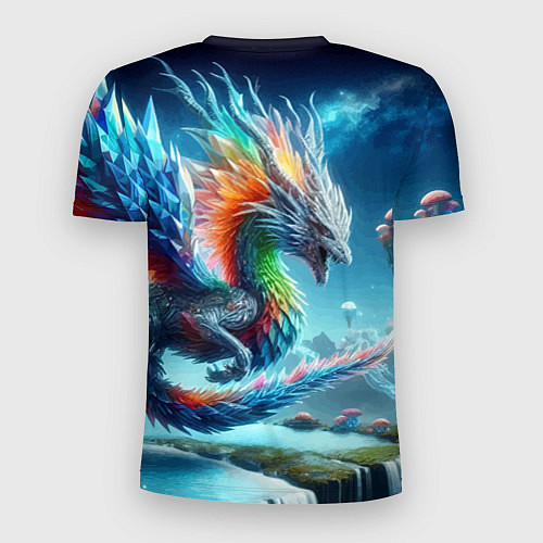 Мужская спорт-футболка Полигональный дракон на планете водопадов и грибов / 3D-принт – фото 2