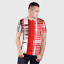 Футболка спортивная мужская Белые полосы на чёрно-красном фоне, цвет: 3D-принт — фото 2