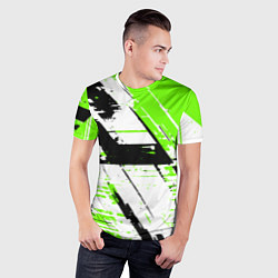 Футболка спортивная мужская Diagonal black and green stripes on a white backgr, цвет: 3D-принт — фото 2