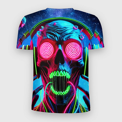 Мужская спорт-футболка Metallica - neon skull with headphones / 3D-принт – фото 2