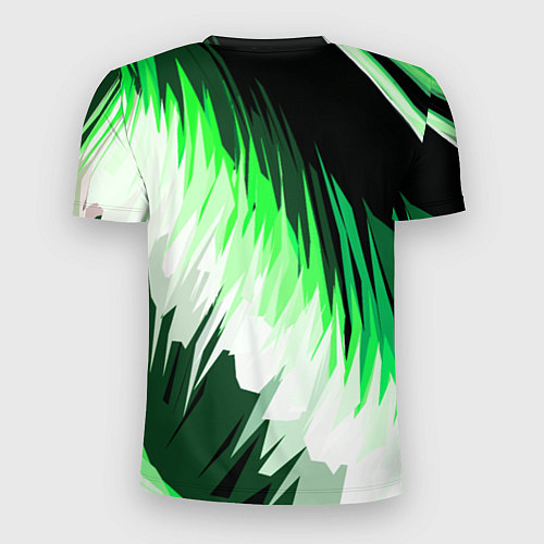 Мужская спорт-футболка Зелёно-белая абстракция на чёрном фоне / 3D-принт – фото 2
