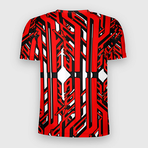 Мужская спорт-футболка Чёрно-красные техно полосы на белом фоне / 3D-принт – фото 2