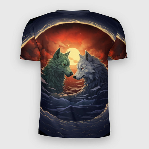 Мужская спорт-футболка Волк и волчица в море под луной / 3D-принт – фото 2