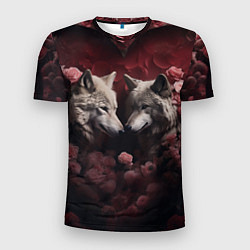 Мужская спорт-футболка Волк и волчица в сердце