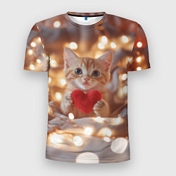 Мужская спорт-футболка Кошечка держит в лапках сердечко