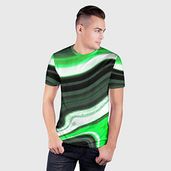 Футболка спортивная мужская Волнистые горизонтальные чёрно-зелёные полосы на б, цвет: 3D-принт — фото 2