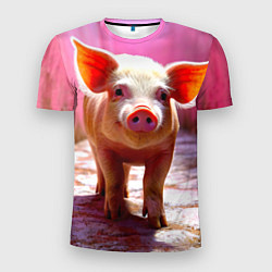 Мужская спорт-футболка Поросенок в розовом