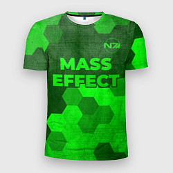 Мужская спорт-футболка Mass Effect - green gradient посередине