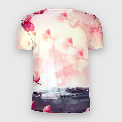 Мужская спорт-футболка Снегирь в цветах / 3D-принт – фото 2