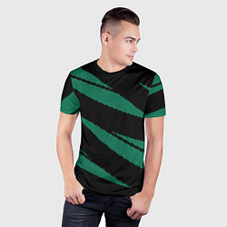Футболка спортивная мужская Чёрный с бирюзовым текстура точки и полосы, цвет: 3D-принт — фото 2