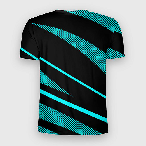 Мужская спорт-футболка Чёрный с голубым полосы текстура / 3D-принт – фото 2