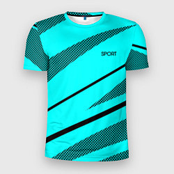 Мужская спорт-футболка Sport неоновый голубой с чёрным полосы